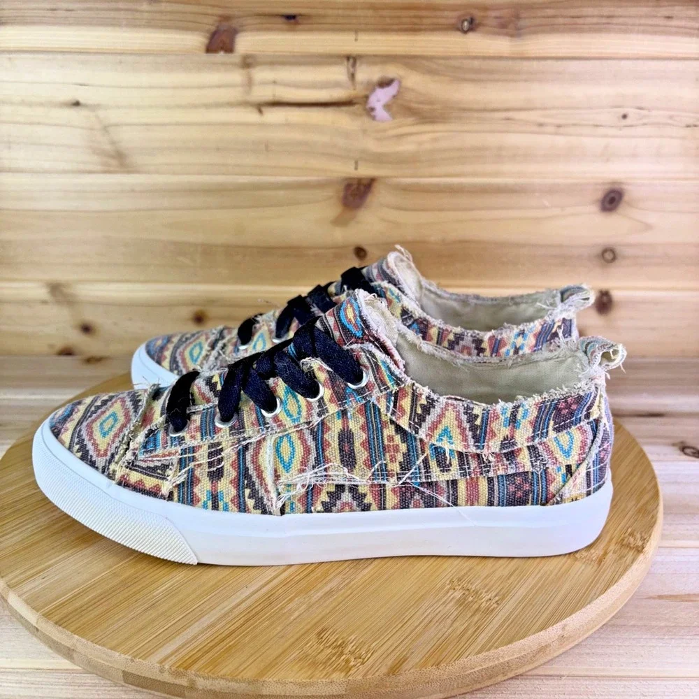 Corkys Slip On Sneakers Womens 8 Babalu Distressed Multicolor Aztec Print Shoes